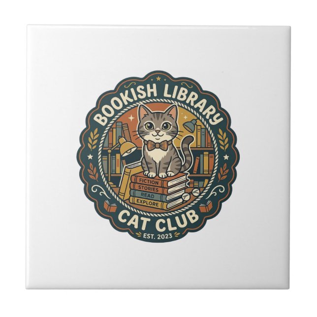 Bookish Library Cat POD Vector Art - Bookish Libra Tile (Front)