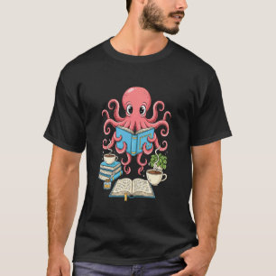 Bookish Octopus Reading Books and Coffee Literary  T-Shirt