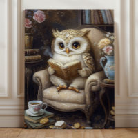 Bookish Owl in the Library – Whimsical Reading Owl