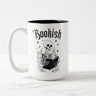 Bookish Skeleton Halloween Reading Gothic Two-Tone Coffee Mug