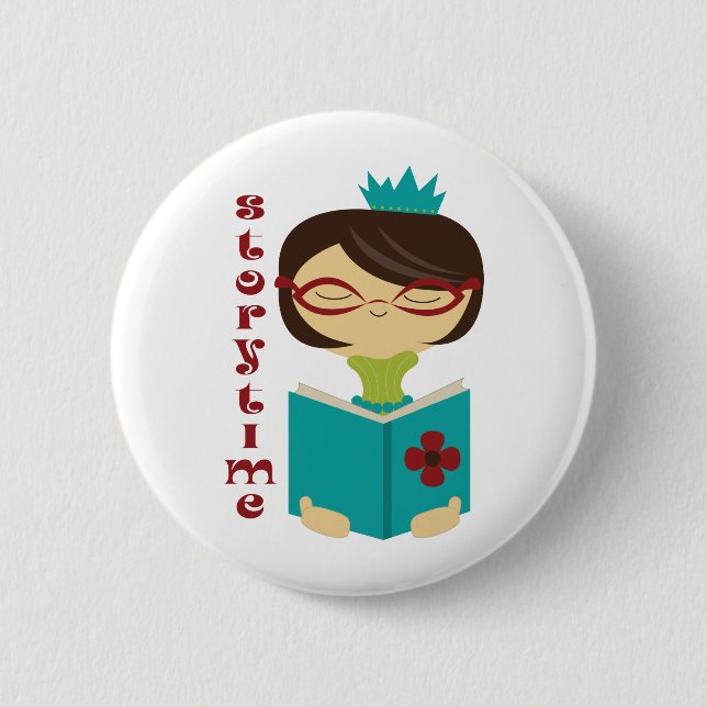 Bookish Storytime Reading Lady Librarian Gift 2 Inch Round Button (Front)