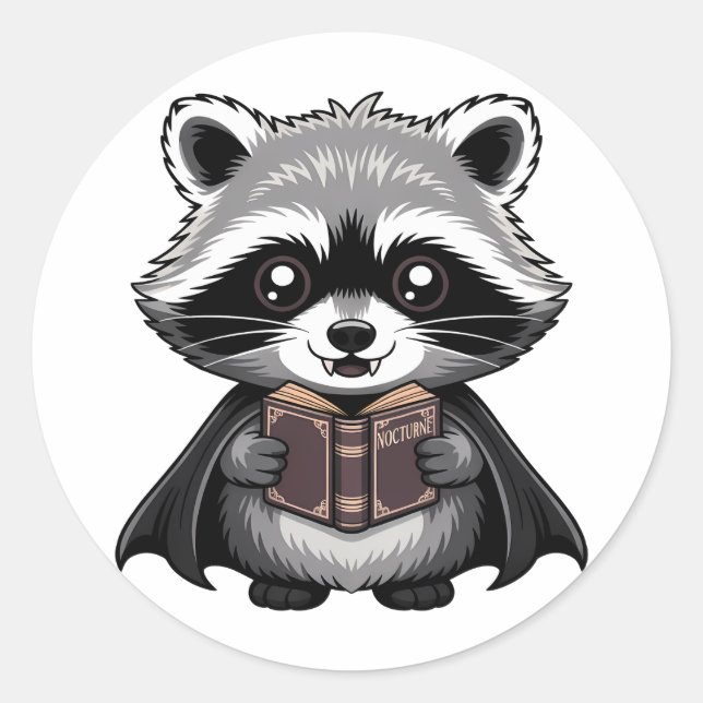 Bookish Vampire Raccoon Gothic Classic Round Sticker (Front)