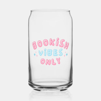 Bookish Vibes Only Cute Typography Groovy Can Glass