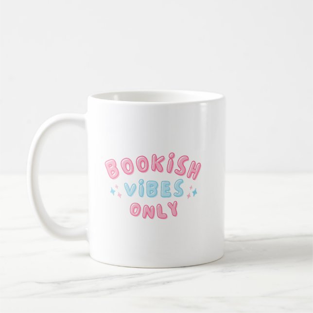Bookish Vibes Only Cute Typography Groovy Coffee Mug (Left)