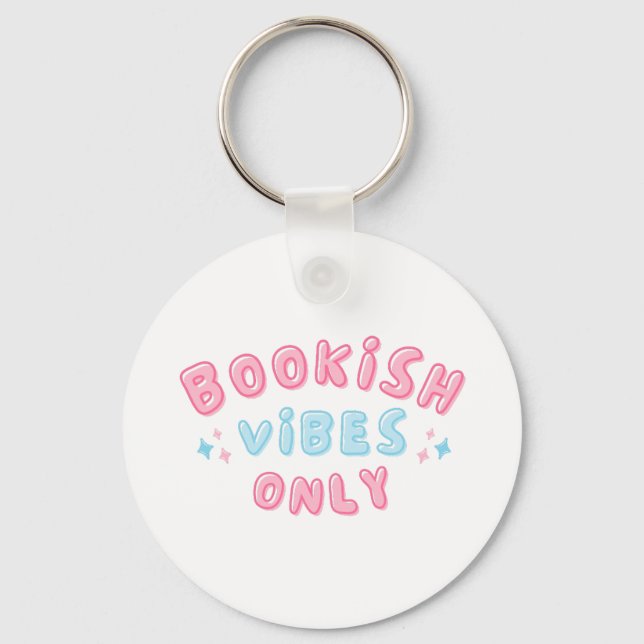 Bookish Vibes Only Cute Typography Groovy Keychain (Front)