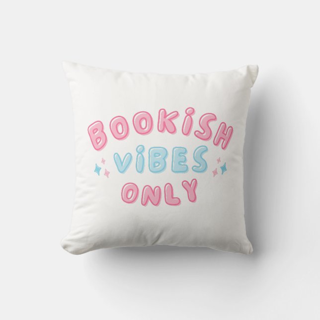 Bookish Vibes Only Cute Typography Groovy Throw Pillow (Front)