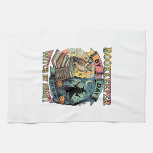 Bookkeeper Day Witch Night Halloween Owl Books Pum Kitchen Towel