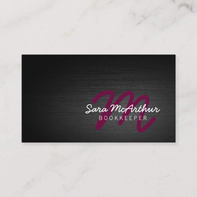 Bookkeeper Finance Services Dark Cursive Monogram Business Card (Front)