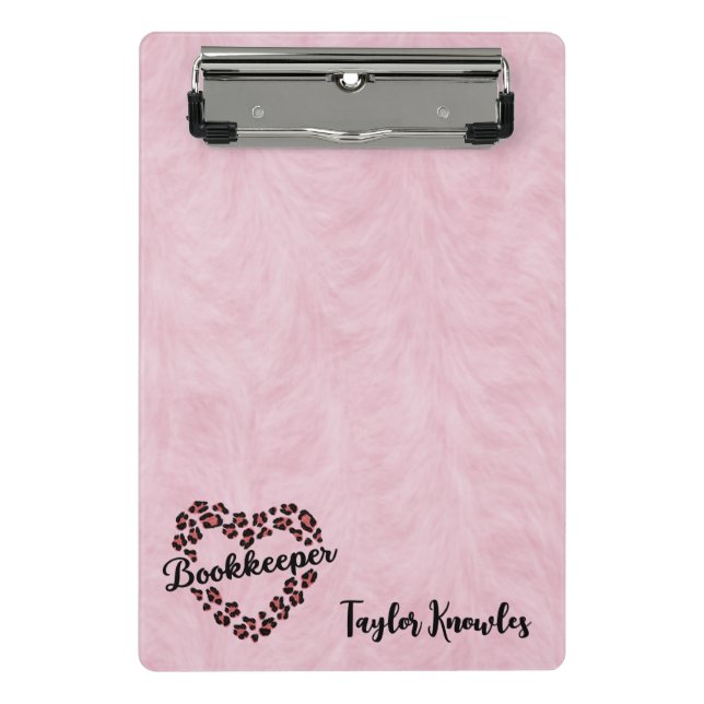 Bookkeeper Leopard Heart Frame Pink Mini Clipboard (Front)