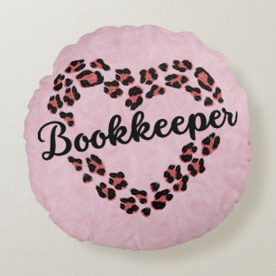 Bookkeeper Leopard Heart Frame Pink Round Pillow