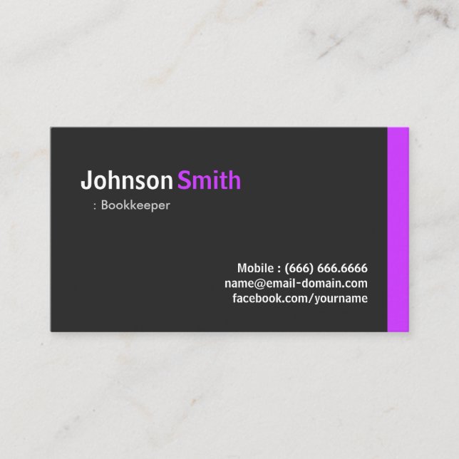 Bookkeeper - Modern Minimal Purple Business Card (Front)