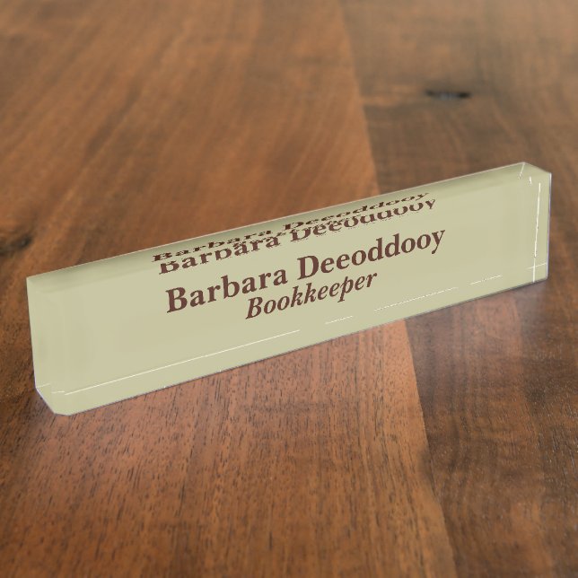 Bookkeeper Sage Green Acrylic Nameplate (Side)