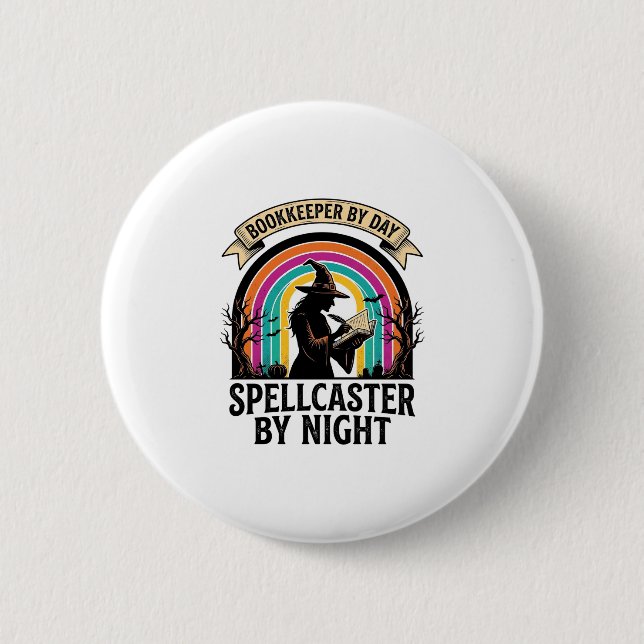 Bookkeeper Witch Retro Halloween Accounting Design 2 Inch Round Button (Front)