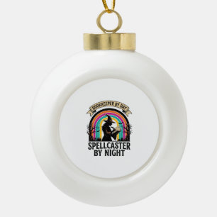 Bookkeeper Witch Retro Halloween Accounting Design Ceramic Ball Christmas Ornament