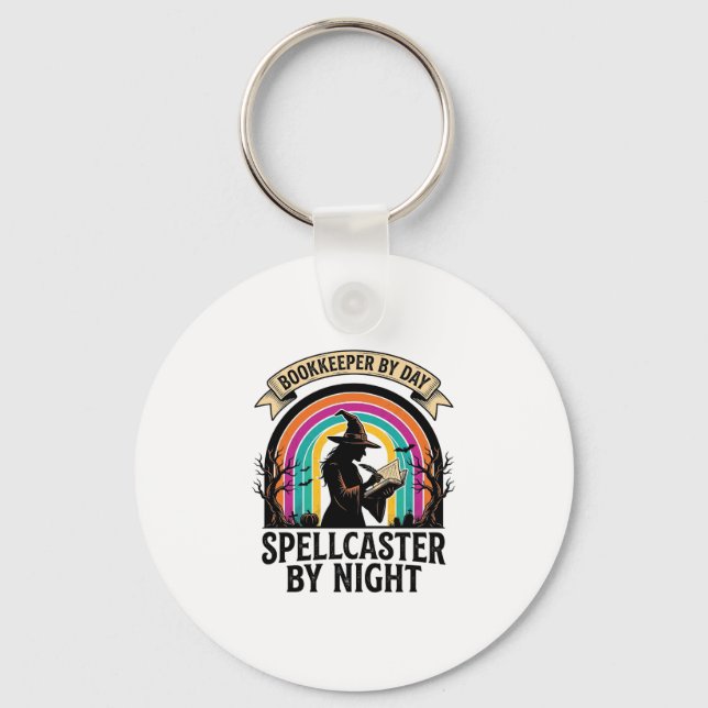 Bookkeeper Witch Retro Halloween Accounting Design Keychain (Front)