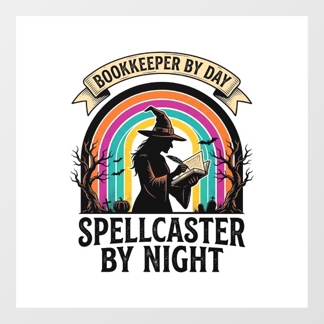 Bookkeeper Witch Retro Halloween Accounting Design Window Cling (Sheet)