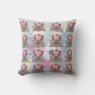 Booklover Axolotl Print Throw Pillow