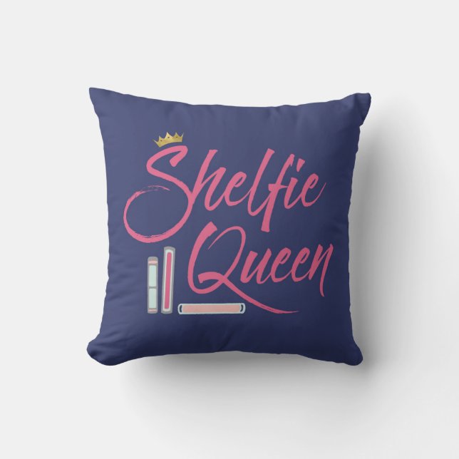 Booklover Shelfie Queen Throw Pillow (Front)