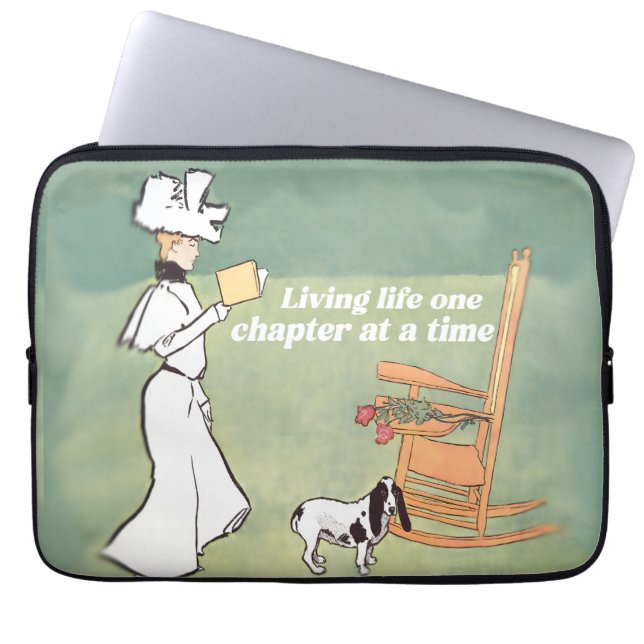 Booklover Woman And Dog Reading Laptop Sleeve (Front)