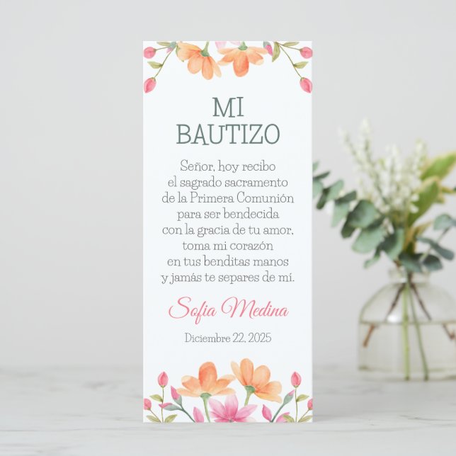 Bookmark in Spanish with Cute Watercolor Flowers (Standing Front)