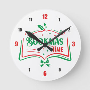 Bookmas Time Reading Book Lover Holiday Print Appa Round Clock
