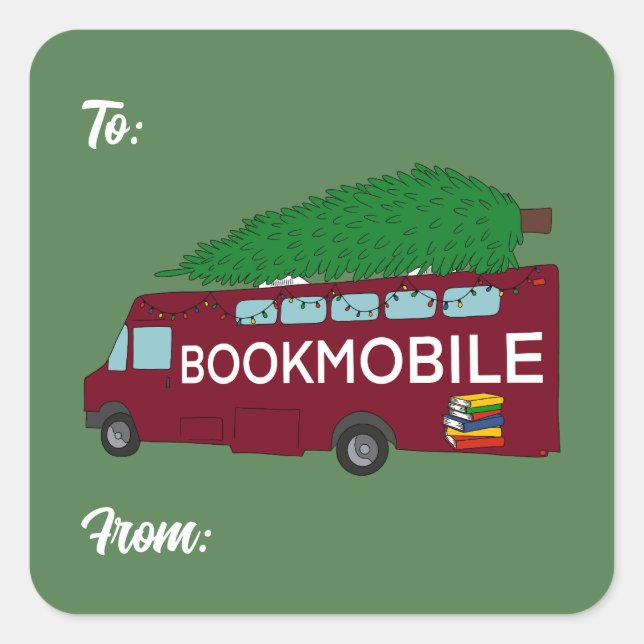 Bookmobile with Christmas Tree Christmas Label (Front)