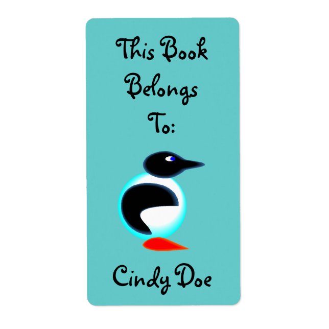 Bookplate Book Label Fun Penguin Bird Neon Cute (Front)
