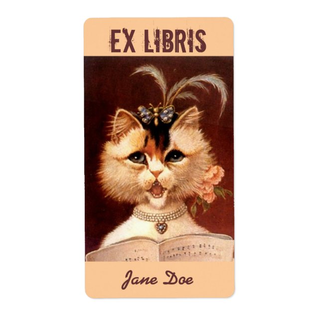Bookplate Music Book Label EX LIBRIS Victorian Cat (Front)