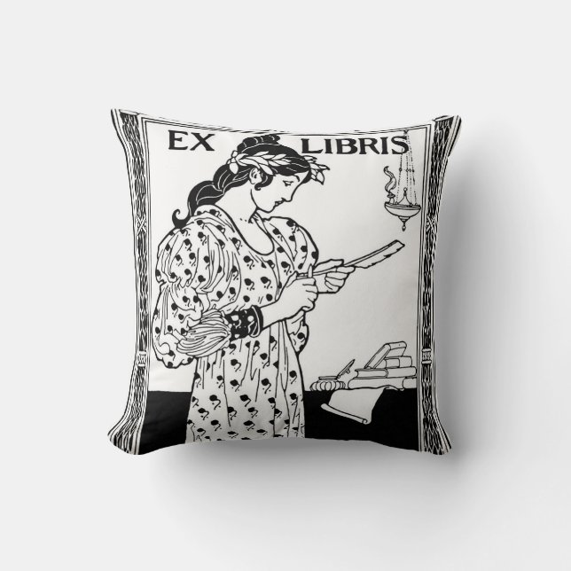 Bookplate of woman throw pillow (Front)