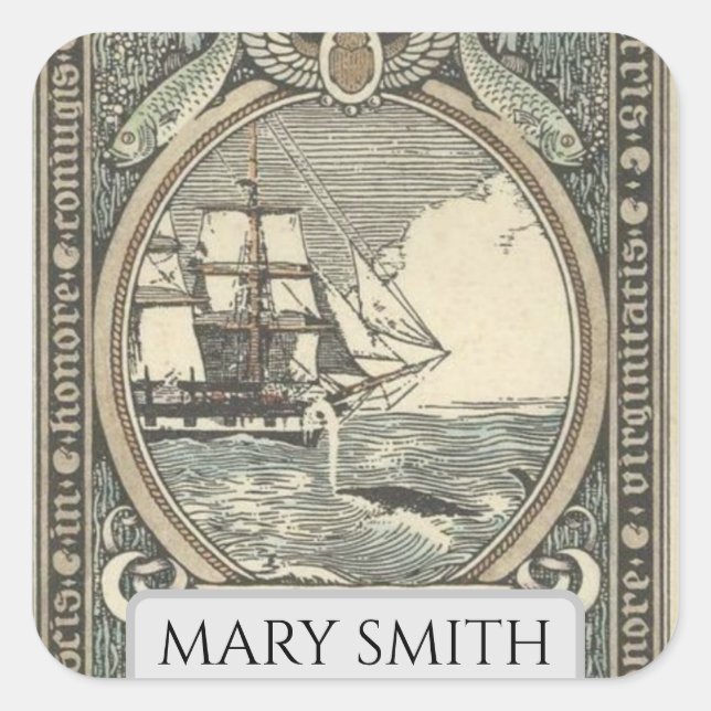 Bookplate, Personalized, Victorian Reproduction Sq Square Sticker (Front)