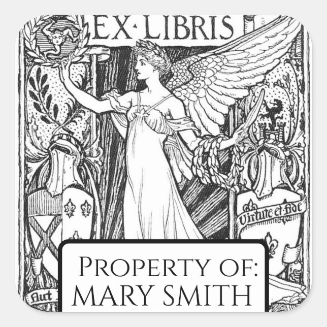 Bookplate, Personalized, Victorian Reproduction Sq Square Sticker (Front)