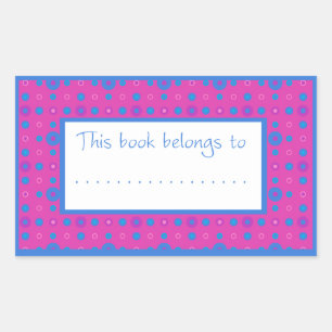 Bookplate Stickers, Pink and Blue Dots on Magenta Sticker