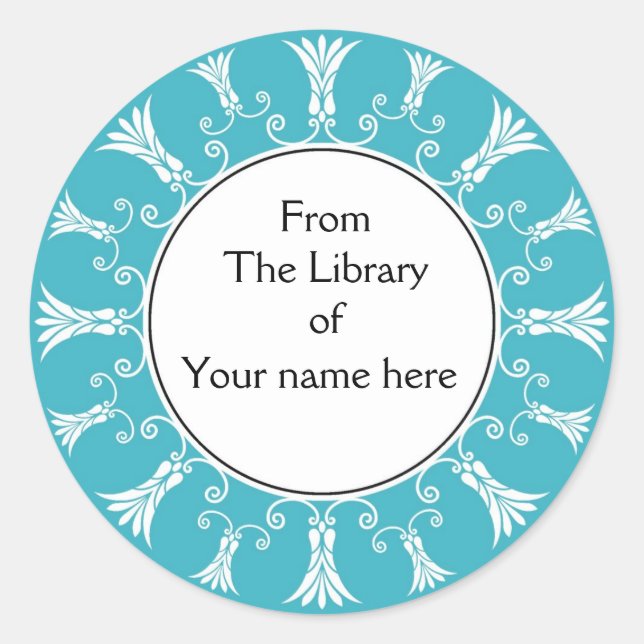 Bookplate - Teal Flourish Flowers Classic Round Sticker (Front)