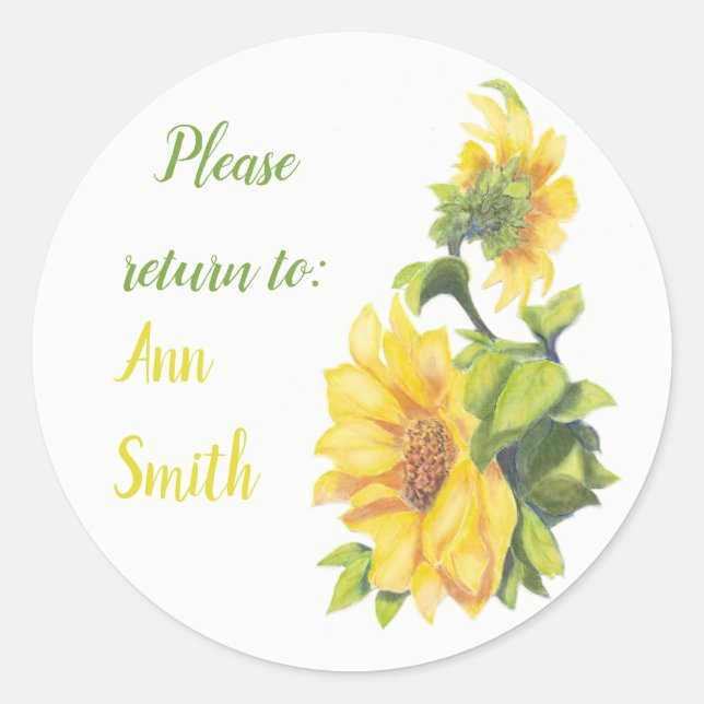 Bookplate to Customize Sunflower Garden flower Classic Round Sticker (Front)