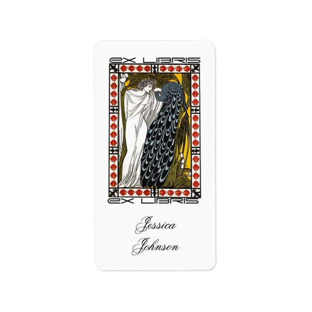 Bookplate Vintage Greek Goddess Grecian Peacock Label (Front)