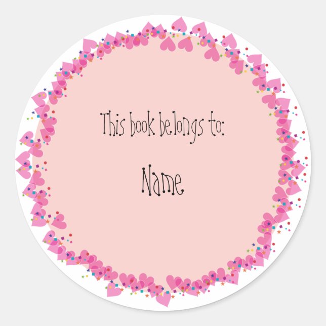 Bookplate with cute hearts classic round sticker (Front)