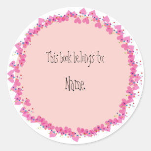 Bookplate with cute hearts classic round sticker