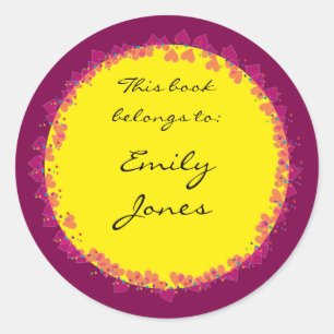 Bookplate with cute hearts classic round sticker