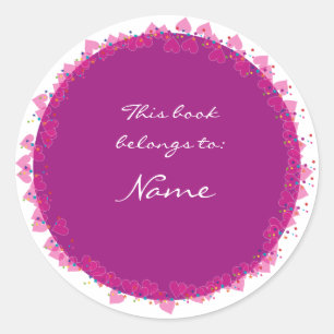 Bookplate with cute hearts classic round sticker