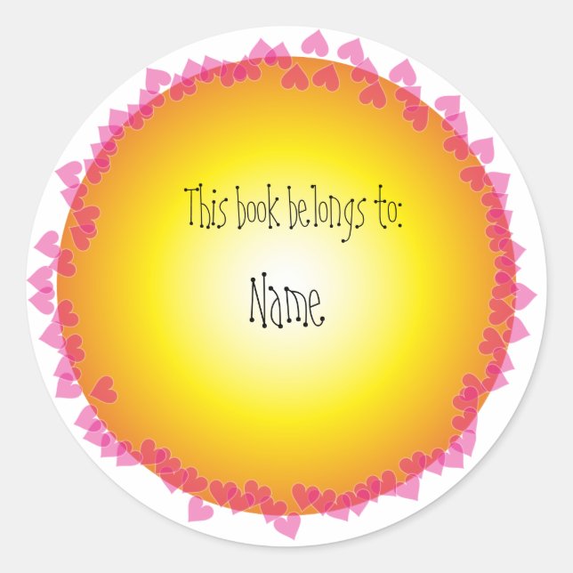 Bookplate with pink hearts classic round sticker (Front)