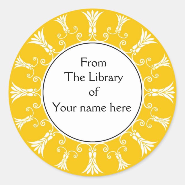 Bookplate - Yellow Flourish Flowers Classic Round Sticker (Front)