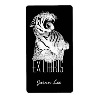 Bookplates Ex Libris White Tiger Big Cat On Black