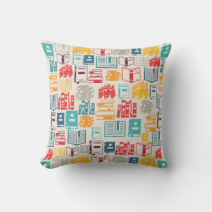 Books All Over Pattern Retro Colours Throw Pillow