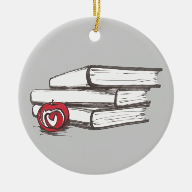 Books + An Apple | Customizable Bookworm Ornament (Front)