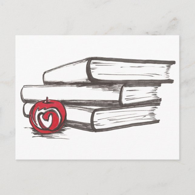 Books + An Apple | Postcard | Customizable (Front)