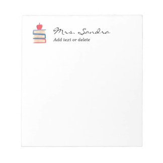 Books And Apple Personalized Notepad For Teacher