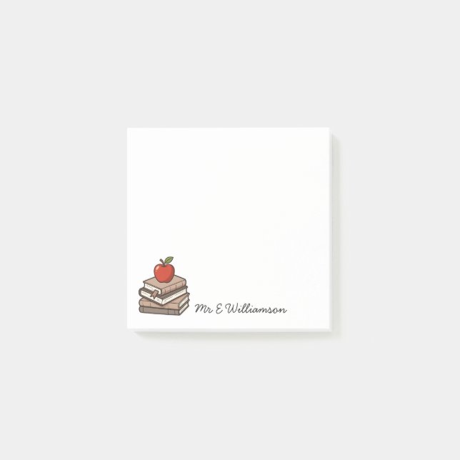 Books and Apple Personalized Teacher Appreciation Post-it Notes (Front)