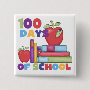Books and Apples 100 Days of School Tshirts 2 Inch Square Button