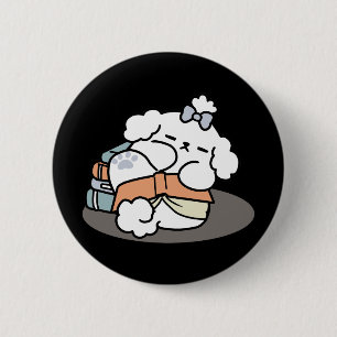 Books and Barks – Cute Sleepy Dog Reading Design 2 Inch Round Button