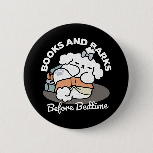 Books and Barks – Cute Sleepy Dog Reading Design 2 Inch Round Button
